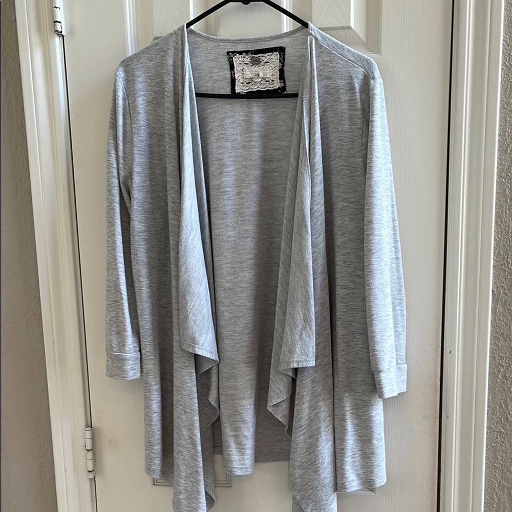 Cupio Women's Gray Open Front Cardigan Wrap Back Draped Top Size Medium